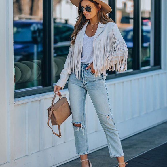 LAST ONE -WALFORD CROPPED FRINGE FAUX SUEDE JACKET - Picture 11 of 13